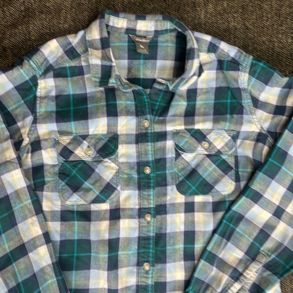 Eddie Bauer Blue Plaid 100% Cotton Button Down sz S - Picture 2 of 9